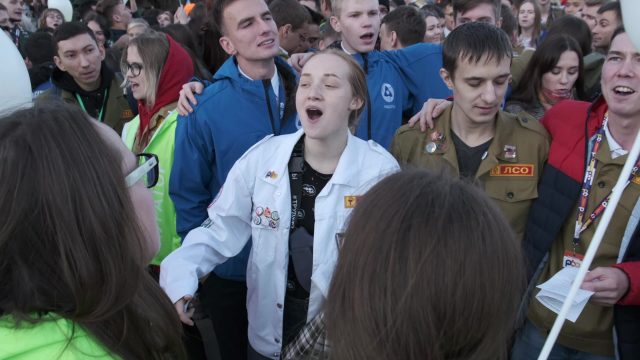 Флешмоб студенческих строительных отрядов в МГУ